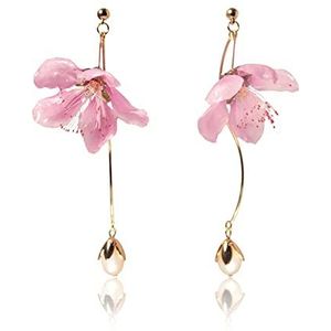 Handmade Real Peach Blossom Earrings Irregular Earrings 3D Resin Dried Flowers Earrings for Women Real Flower Earrings Original Design Unique Gift (Peach-001-Ear Stud)