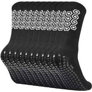 ouhos Voetbalsokken voor heren, 5 paar, grip sportsokken, antislip, wit/zwart, maat 43-46, Zwart+Zwart+Zwart+Zwart, 43-46 EU