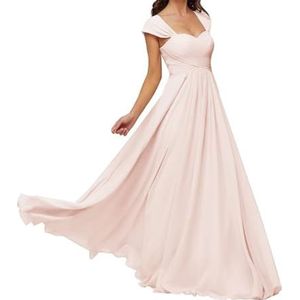 WSEYU Chiffon bruidsmeisjesjurk voor bruiloft met zakken, avondgalajurken ruches cocktailjurk grote maten, Blush Roze, 32