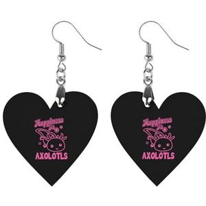 Happiness Is Axolotls Leuke Hartvormige Hanger Oorbellen Voor Vrouwen Lichtgewicht Houten Oorbellen Mode-sieraden Geschenken