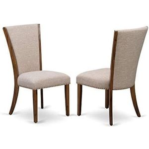 East West Furniture VEP8T04 Verona Parsons Dining Nailhead Trim Licht Tan Linnen Stof Gestoffeerde Stoelen, Set van 2