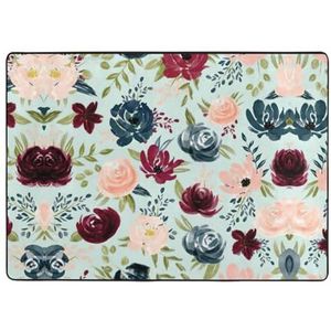 YJxoZH Kastanjebruin en marineblauw bloemen print thuis tapijten, voor woonkamer keuken antislip vloer tapijt zachte slaapkamer tapijten - 148 x 203 cm