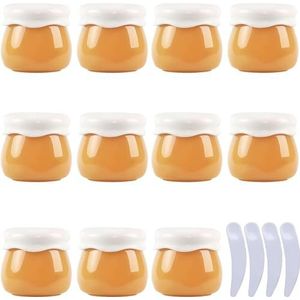 Cosmetische potten, Pak van 12, lege roze 10 ml plastic cosmetische potten containerpot lippenbalsem lotion opslagcontainer gezichtscrème reisfles + 4 x spatel(Geel)