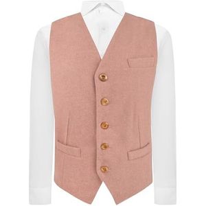 King & Priory Zalmroze geweven wollen vest, Tweed, Zalm Roze, XL