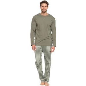 TRAMAS+ Winterpyjama voor heren, van coralina, met lange mouwen en lange broek, pyjamaset, comfortabel en warm, Albert, jachtgroen, L