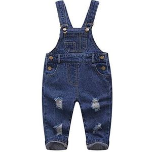 KIDSCOOL SPACE Puur katoen blauw/zwart Baby & peuters gescheurde jeans overall, blauw, 3-4 jaar