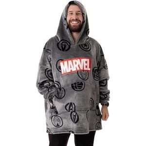 Marvel Avengers Mens draagbare deken hoodie | Grijze trui met Avengers all-over print grafische iconen | Loungewear met sherpavoering, een maat voor volwassenen