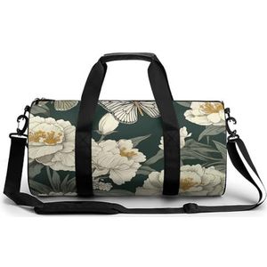 Sporttas voor dames en heren, reistas, plunjezak met bloemen en groene strepen, weekendtas, canvas draagtas voor overnachting voor reizen, zwemmen, fitness, workout sporttas, stijl-1, 17,7""/9""/9"",