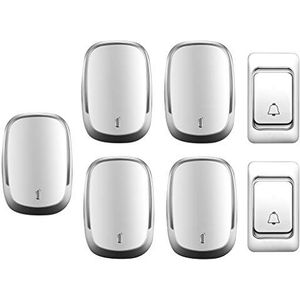 Deurbel, Draadloze deurbel, waterdicht, pakket van 2 zenders en 3 ontvangers, bereik 300 m, 36 melodieën, 4 volumeniveaus, zwart/zilver/goud(Silver)