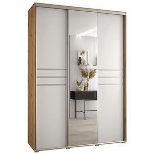 MEBLE KRYSPOL Davos 11 180 Kledingkast met drie schuifdeuren voor slaapkamer - Moderne Kledingkast met spiegel, kledingroede en planken - 235,2x180x45 cm - Artisan White Silver