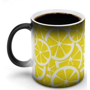 De gele Mok van de Citroen Ceramische Koffie 12oz Kleur Veranderende Mokken Brede Koppen Hittegevoelige Verkleuring Koppen