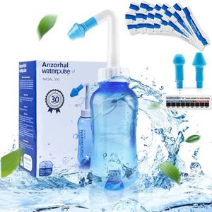 ForeverCover Neti Pot Neti-douche met zout, voor het spoelen van de neus, 300 ml Neti Pot Sinus spoeling met 30 zakjes neusspoelzout en thermometer-stickers, Neti Pot Kit voor volwassenen en kinderen 300 ml