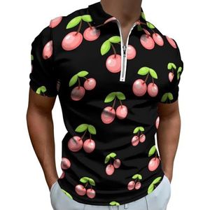 Cherry Half Zip-up Polo Shirts Voor Mannen Slim Fit Korte Mouw T-shirt Sneldrogende Golf Tops Tees L