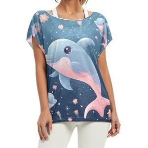 Kinderen cartoon dolfijn dames korte vleermuismouwen shirt ronde hals T-shirts losse tops voor meisjes, Patroon, S