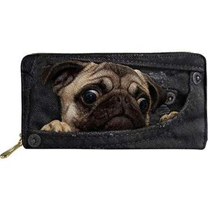 SEANATIVE Dames portemonnee met metalen rits stijlvolle telefoon verandering portemonnee credit auto houder tas, Mopshond Hond (zwart) - 20201029Z21-1