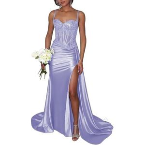 KIYNE Sprankelende pailletten galajurken voor vrouwen met split kant applicatie zeemeermin baljurk formele afstuderen feestjurk, Lavendel, 32