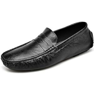 Loafers for heren, ronde neus, effen Penny-loafers, lichtgewicht, flexibel, comfortabel, klassiek, mode-instappers (Color : Black, Size : 38 EU)