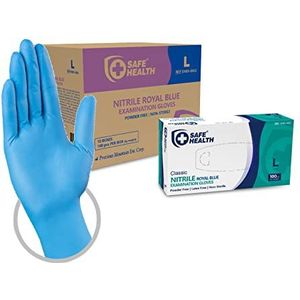 Safe Health Wegwerphandschoenen van nitril maat L, Blauw, 1000 stuks, handschoenen, poedervrij, latexvrij, hypoallergeen, vingertextuur, CE EN455 gecertificeerd, medische zorg, 3,5 Mil