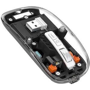 MAGIC-REFINER Draadloze Muis, 2.4 GHz of Bluetooth 5.0 Wireless Mouse, Stille Klikken, Oplaadbare, 2400DPI USB-C Transparante Gaming Mouse, Batterijniveau Zichtbaar, Laptop/Win/Mac/Chrome, Zwart