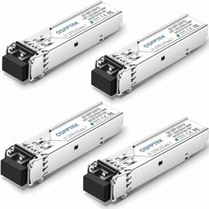 QSFPTEK 4Pack 1000Base-SX Transceiver Gigabit Multimode SFP naar LC Module, MMF 850nm, 550m, , Mini-GBIC voor Cisco GLC-SX-MMD, Meraki MA-SFP-1GB-SX, Mikrotik, Supermicro, Ubiquiti, Netgear