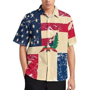 USA En Dominicaanse Retro Vlag Zomer Heren Shirts Casual Korte Mouw Button Down Blouse Strand Top met Zak S