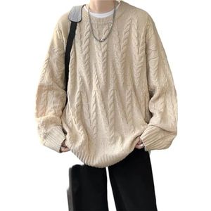 Heren Relaxed Fit Kabelgebreide Trui, Dikke Ronde Hals Trui for Behaaglijk Comfort en Warmte(Khaki,8X-Large)