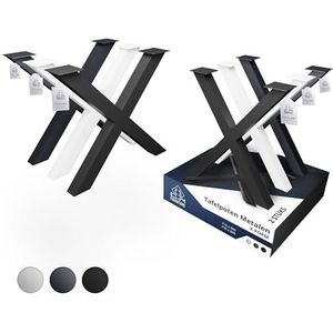 CM Furniture 2 Stuks Tafelpoten Metalen Zwart X-Vorm, Tafelonderstel - Hoogte 72 cm - Breedte 60 cm - Industrieel, Loft Tafelframe Profielen 60x60 mm, Tafel lopers, Poten voor Bank, Salontafel