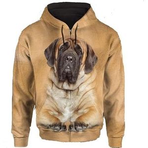 JJCat Mannen/vrouwen met capuchon lange mouwen 3D-print hondenserie boxer hond ritssluiting gebreide jas sweatshirts, bruin 9, 5XL
