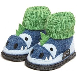 kitz-pichler Kauns Dago Kinderpantoffel voor jongens en meisjes, comfortabele kinderpantoffel met elastische gebreide tailleband en flexibele vilten latexzool, Jeansblauw Atlantische Oceaan, 21 EU