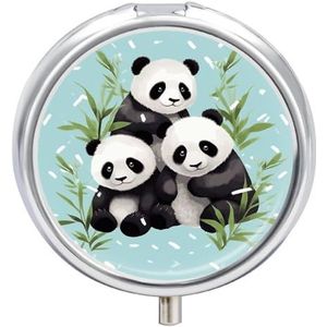 Pandas Pillendoosje 3 compartimenten reismedicijnpillenorganisator, 3x per dag, draagbare vitamine-organizer met spiegel, kleine pillendoos voor portemonnee en zak, schattige dagelijkse
