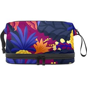 Grote capaciteit reizen cosmetische tas,Tropisch paars blad ananas comosus,Make-up tas,Waterdichte make-up tas Organizer, Meerkleurig, 27x15x14 cm/10.6x5.9x5.5 in