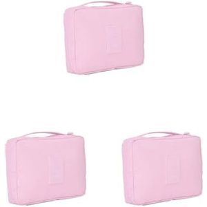 Cosmetische Opbergtas Waterdichte Grote Capaciteit Draagtas Toiletartikelen Pouch Case Thuis Make-up Wassen Pocket Vrouwen Meisjes Rode Wijn, 3 Set (Roze), as description, als beschrijving