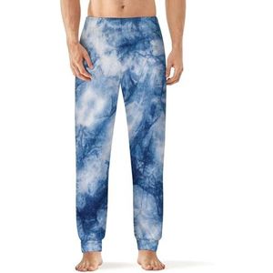 Blauw Indigo Tie Dye Heren Pyjama Broek Zachte Lounge Bottoms Met Zak Slaap Broek Loungewear