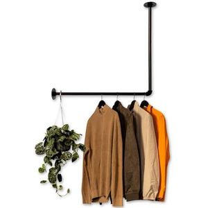 RSR Hangers, kledingstang, garderobe, industrieel design voor hoek, muur, plafond, L-vorm | breedte 100 cm x hoogte 50 cm | garderobestang | kleedkamer | slaapkamer | inloopkast