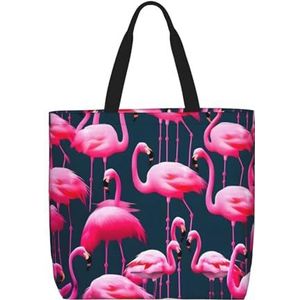 SSIMOO Transparante palmblad patroon stijlvolle rits boodschappentassen, schoudertas, de perfecte mix van stijl en gemak, Roze Flamingo's, Eén maat
