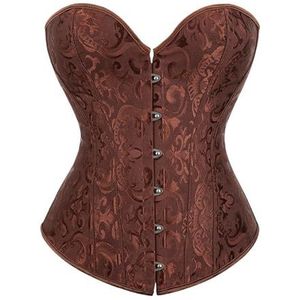LYHYDMA Korsettops voor dames ontwerp vetersluiting body shapewear kostuums jacquard vrouwen overbuste korsetten en bustiers (bruin, M)