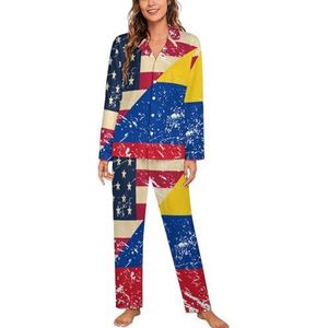 American En Columbia Retro Vlag Lange Mouw Pyjama Sets Voor Vrouwen Klassieke Nachtkleding Nachtkleding Zachte Pjs Lounge Sets