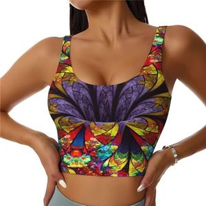 Bloem Gebrandschilderd Glas Print Casual Wear Vrouwen Sport Vest Yoga Vest Workout Vest Voor Vrouwen Lichtgewicht Trendy, Zwart, S