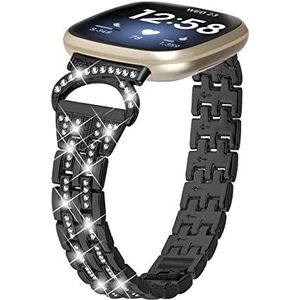 DLUCCA Band compatibel met Fitbit Versa 4 / Sense 2, EXENXA metalen damesband Elsgant Line met bling sieradenband, roestvrij stalen polsband compatibel met Fitbit Versa 4 / Sense 2, Metaal