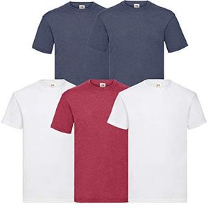 Fruit of the Loom Valueweight 5 T-shirts in de maten S, M, L, XL, XXL, XXXL en 3XL, diverse kleurensets naar keuze, 2 wit, 2 stuks, navy1h, rood, M