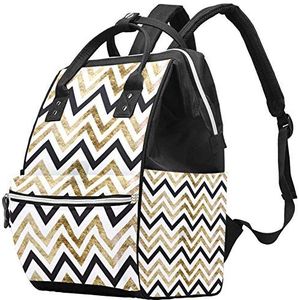 Multifunctionele grote baby luiertas rugzak,Gouden zwarte Zig Zag patroon,Luiertas Travel Back Pack voor mama en papa