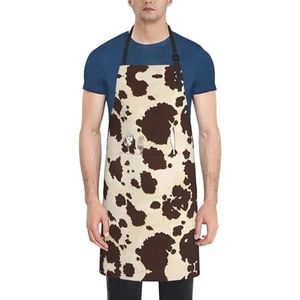 ZhaoYuGoods Coconut Beach Sunset Hangmatschorten met zakken voor dames en heren, stijlvolle kookschorten voor keuken, tuinieren, salon, ideale print schort, Bruine Koe Vlekken, Eén maat