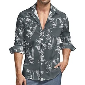I Love New York City overhemd voor heren, button-down shirt met lange mouwen en V-hals, casual tops met normale pasvorm
