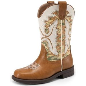 DREAM PAIRS - Cowboylaarzen - Kameel/Camo - Kids Western Vierkante Teen Rijlaarzen