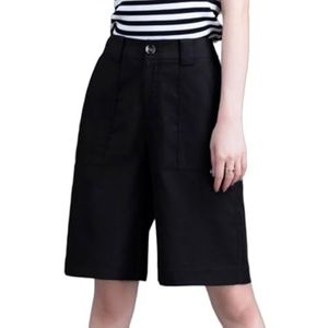 OHERUWKLS Dames Zomer Katoen Effen Kleur Elastische Knoop Hoge Taille Casual Ademend Pak Shorts,zwart,3XL