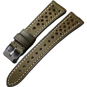 Jeniko Compatibel met antieke horlogeband 18 20 22MM Zachte ademende stijl Eerste laag koeienhuid lederen armband, handgemaakte herenriem (Color : Green, Size : 21mm)