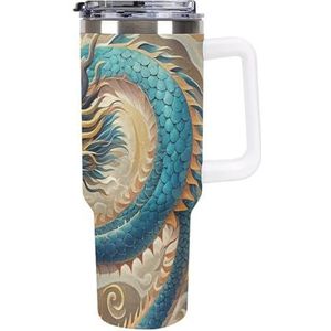RTFGHJS 40 oz Tumbler Dragon geïsoleerde beker reizen koffiemok met rietje deksel roestvrij stalen waterfles vacuüm geïsoleerde beker voor sport werk auto reizen weekends