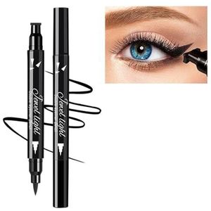 Linble Zwarte vloeibare eyeliner met dubbel uiteinde, 2-in-1, kattenoogborstel en pijlpuntpen, waterdicht, lange levensduur en anti-vermoeidheid, make-upgereedschap voor vrouwen