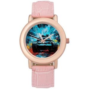 Retro Splash Art Tank Dames Elegant Horloge Lederen Band Polshorloge Analoog Quartz Horloges