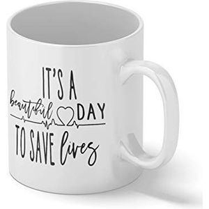 Grey's Anatomy It's Beautiful Day to Save Lives witte mok | Grappige nieuwigheid mokken voor koffie thee 312ml
